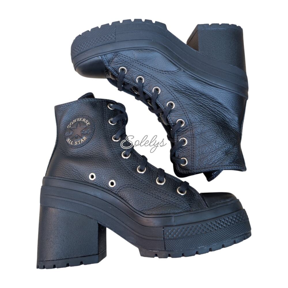 Converse Chuck 70 De Luxe Heel Black Gold Leather Platform Sneaker Boot 8 RARE - Picture 10 of 10